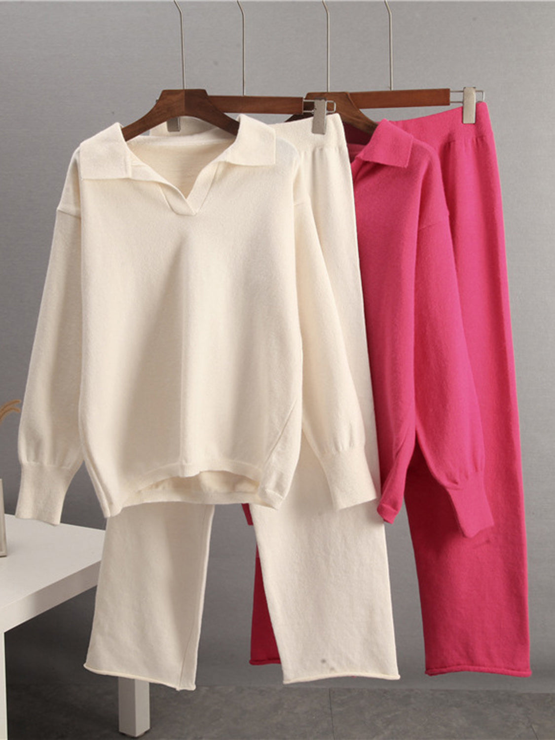 The Delaney Collar Long Sleeve Top and Pants Sweater Set