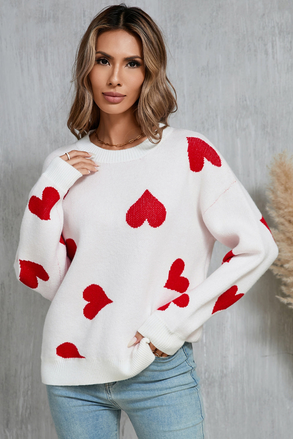 The Annaleigh Wings Heart Round Neck Dropped Shoulder Sweater