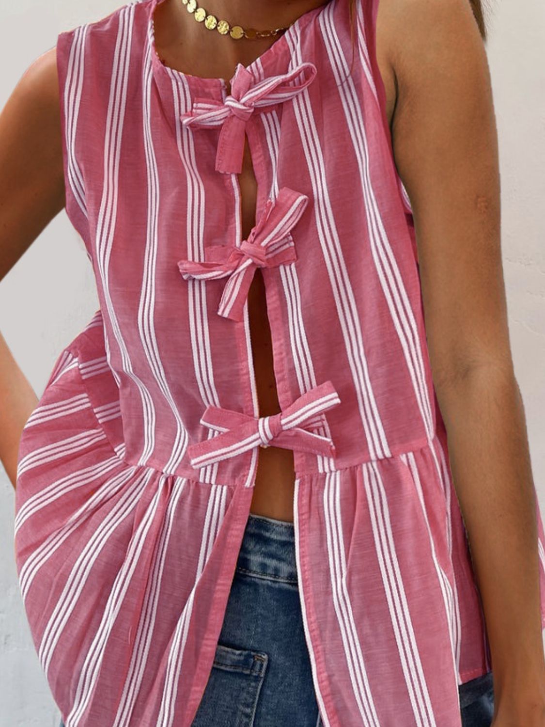 The Nicole Tied Striped Round Neck Tank