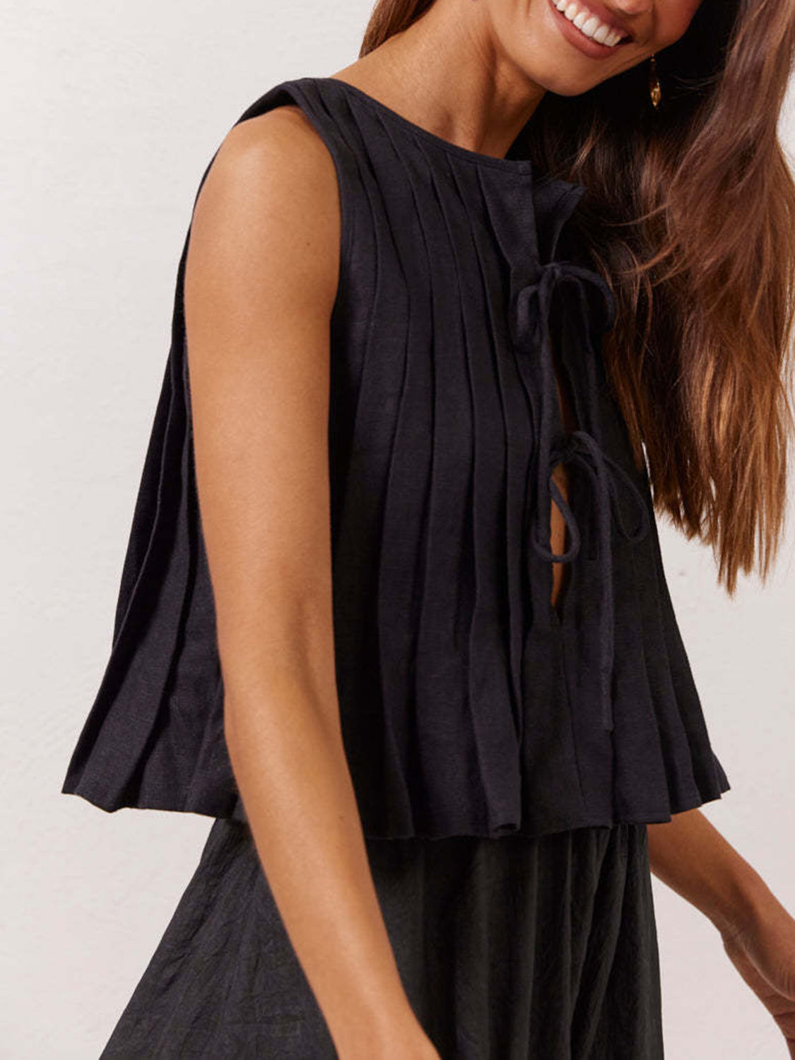 The Holly Pleated Tied Round Neck Vest